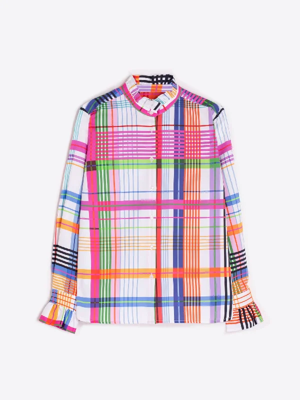 Vilagallo Cotton Plaid Ruffle Shirt