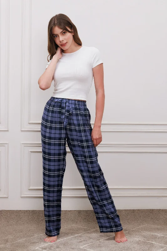 Navy Plaid Check Soft Cotton Women's Pajama