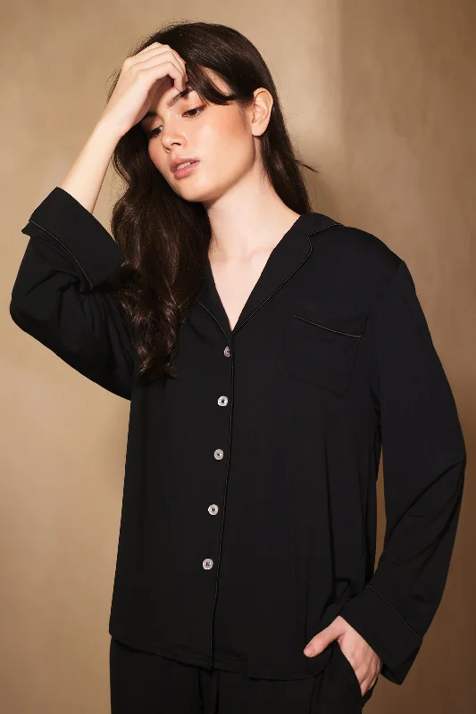 Signature Long Pyjamas Shirt in Noir