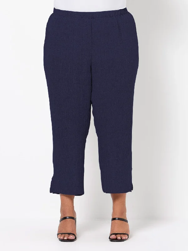 Navy 7/8 Crinkle Linen Wide Pant